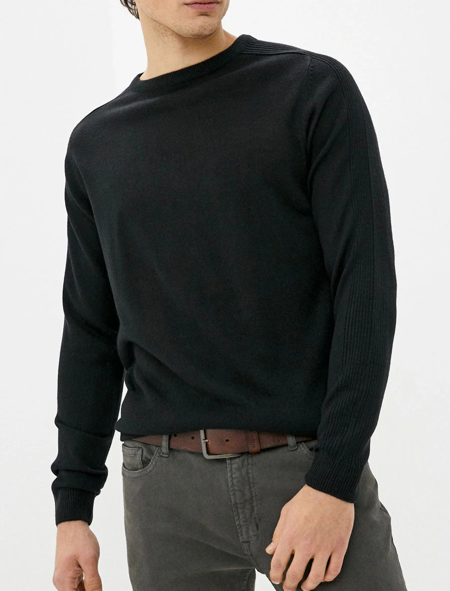 Striker Crew Neck Knitted Jumper in Jet Black - Kensington Eastside - Image 3